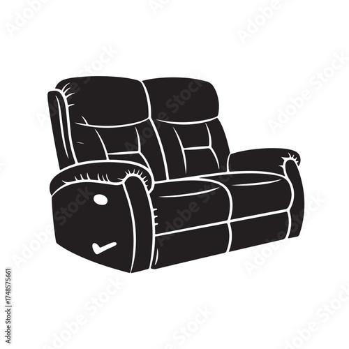 Black silhouette of a comfortable twoseater reclining sofa isolated on white background