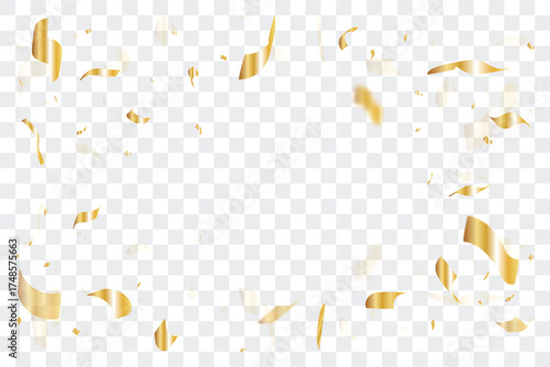 Golden Confetti Ribbon Frame Isolated on Transparent Background