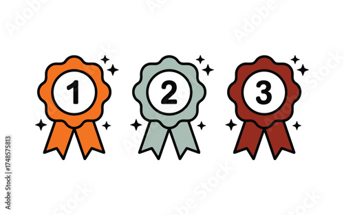  1st, 2nd, and 3rd Place Award Ribbons - Flat Design Achievement Medal Icons
