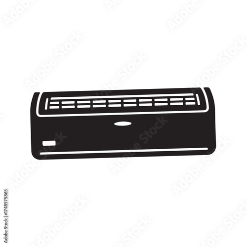 Black silhouette of an air conditioner unit isolated on white background