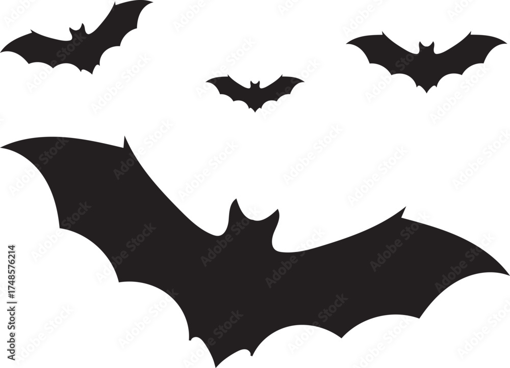 Naklejka premium Flying Bat Silhouette Set Isolated on White Background Vector Illustration