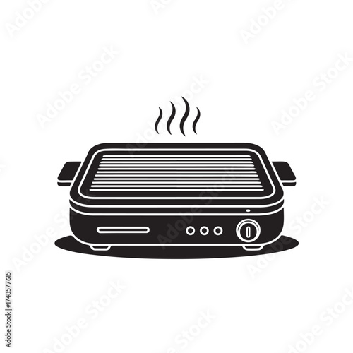 Electric grill with steam isolated on white background