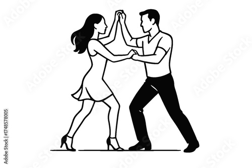Couple dancing together black and white vector