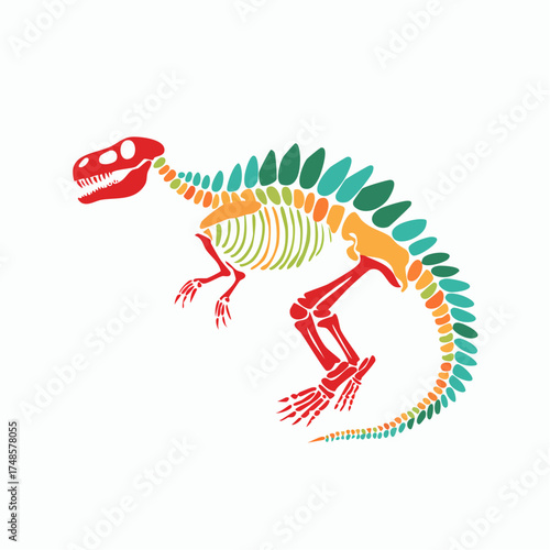 Hand Drawn Colorful Dinosaur Skeleton Doodle 