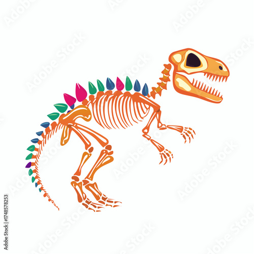 Hand Drawn Colorful Dinosaur Skeleton Doodle 