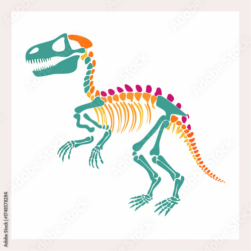 Hand Drawn Colorful Dinosaur Skeleton Doodle 