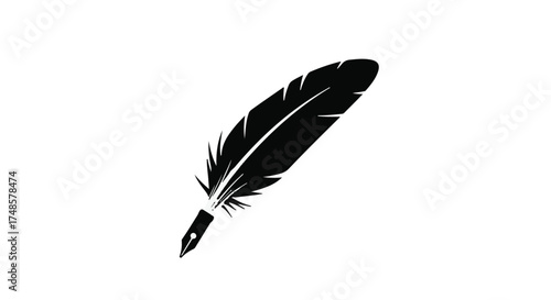 Elegant black quill pen symbol on a clean white background, representing writing and creativity