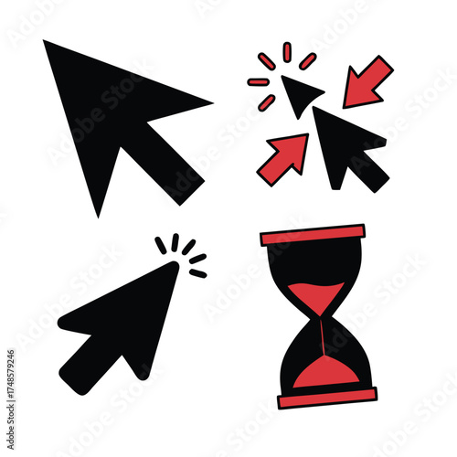 Mouse pointer and hourglass symbols vector illustration