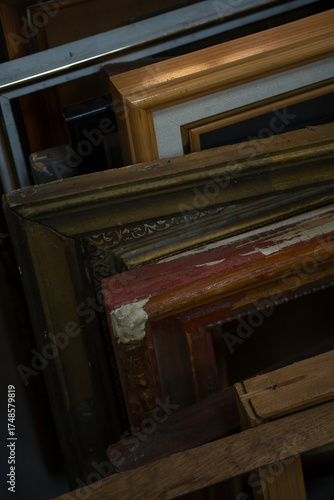 old picture frames of various sizes and with various beautiful decorations