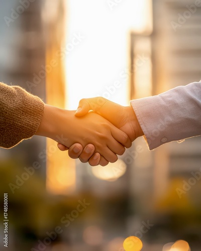Partnership handshake business sunset teamwork agreement