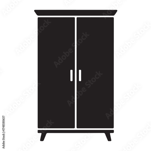 Simple black silhouette of a twodoor wardrobe or closet, isolated on white background