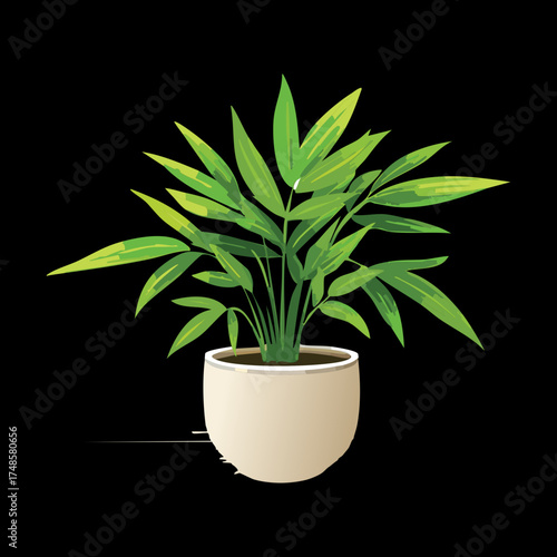 Tropical Parlor Palm Plant in a Simple White Pot Minimalist Houseplant Decoration Vector Illustration Art for Interior Space