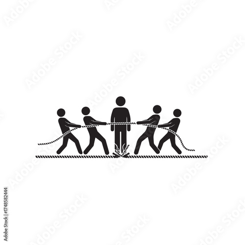 Tug-of-War: A simple graphic illustrates a team of people pulling against one person in a symbolic contest, representing challenges, opposition, and struggle.