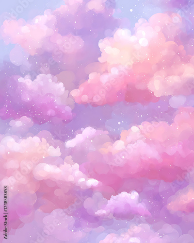 Cute pastel background with clouds in soft pink and purple tones