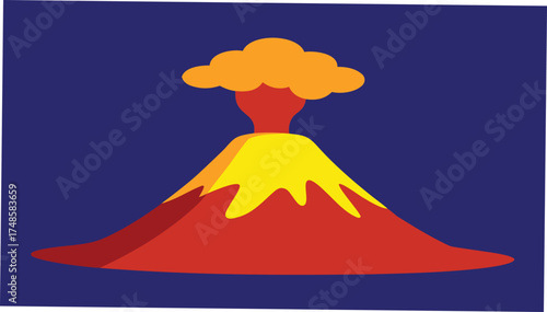 Vector art of a fiery volcano erupts, spewing lava and ash into the sky, showcasing natures raw power and destructive beauty