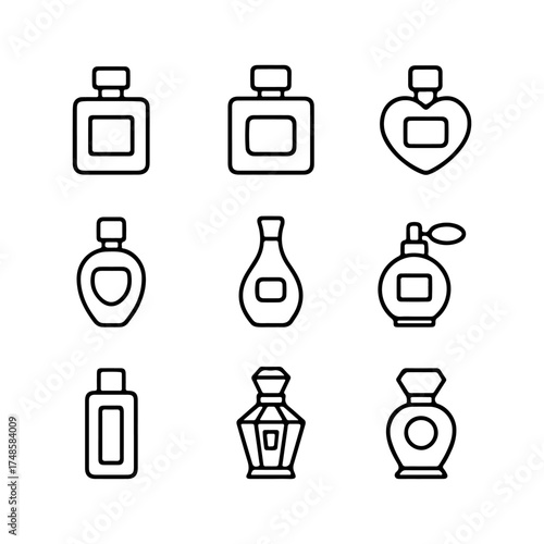 set of outline icons perfume bottles vector on a white background
set of 9 line icons, vector, on a white background