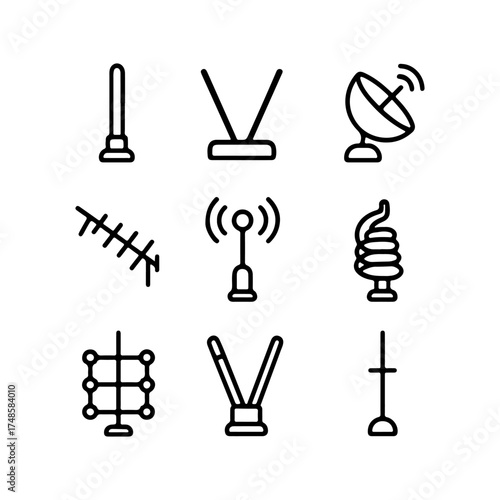 set of outline icons antennas vector on a white background
set of 9 line icons, vector, on a white background