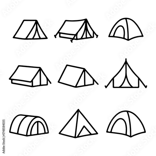 set of outline icons tents vector on a white background
set of 9 line icons, vector, on a white background