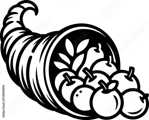 Cornucopia overflowing with assorted fruits silhouette
