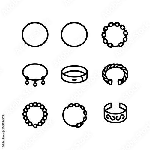 set of outline icons bracelets vector on a white background
set of 9 line icons, vector, on a white background