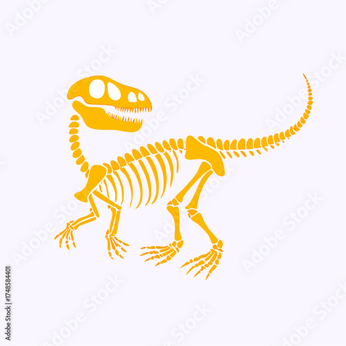 Hand Drawn Yellow Dinosaur Skeleton Doodle 