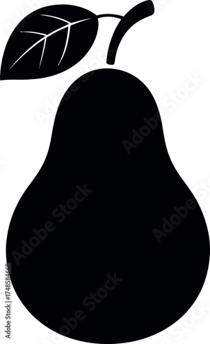 Simple pear silhouette with a single leaf