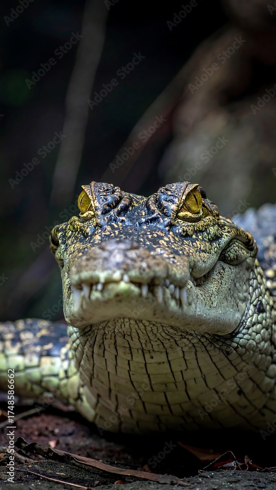 Obraz premium Close-up of a crocodile's head and upper body