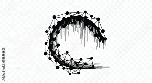 Abstract digital network structure with dripping black ink effect