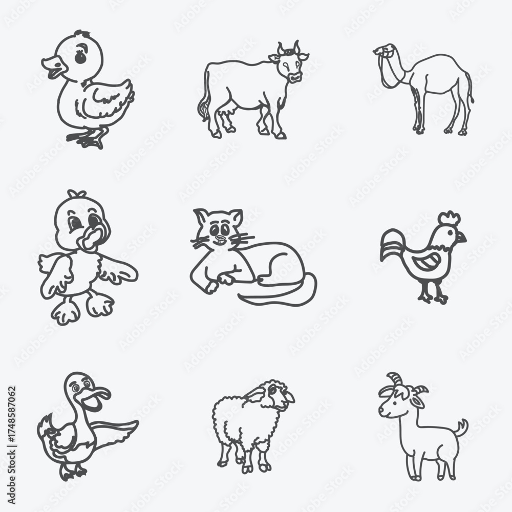 Obraz premium Cute Baby Animal Outline Vector Collection for Kids and Education