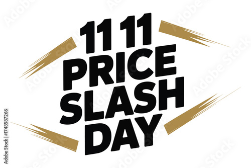 Promotional vector design featuring the text 11 11 price slash day isolated on white background
