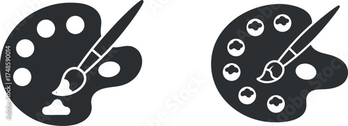 Two artistic paint palettes with brushes symbolizing creativity and artistry tools in a simple graphic style