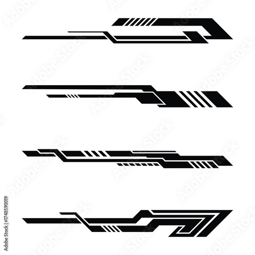 Abstract futuristic geometric stripes racing stickers collection