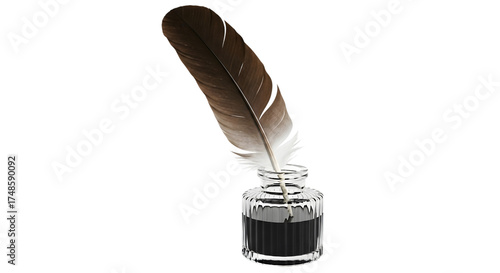 Feather Quill Pen in Inkwell on Black Background graphic