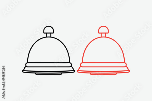 Two bell shaped objects one black and one red silhouette