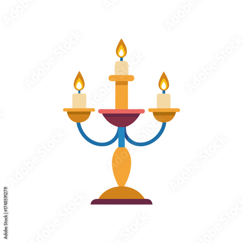 Elegant tapered candlestick holder with three lit candles featuring warm orange flames