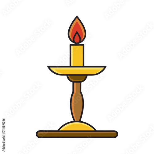 Simple yellow candle holder with flickering flame isolated graphic design element