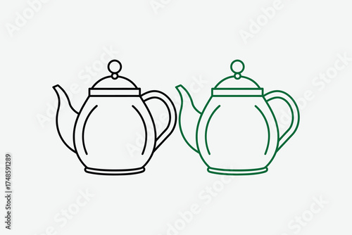 Two teapots with curved handles and spouts a simple line art silhouette
