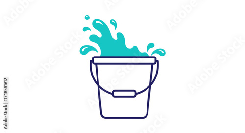 Water Bucket Icon – Splashing Cleaning Container Vector Design