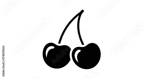 Cherry Icon Vector – Black Fruit Silhouette with Stem Design