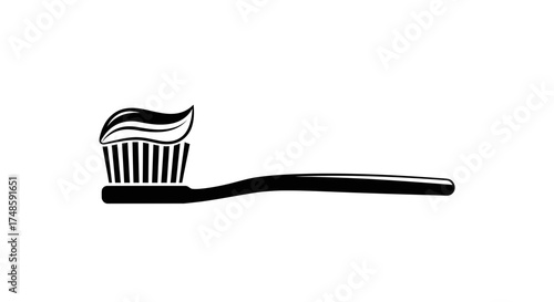 Toothbrush Icon Vector – Dental Hygiene Brush with Toothpaste Silhouette