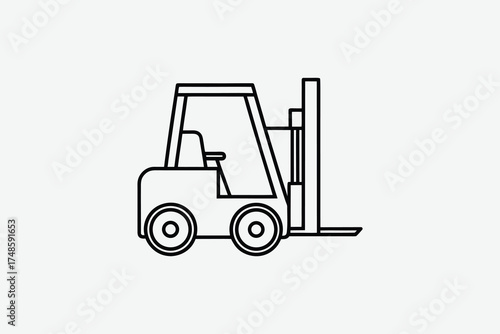 Simple black and white outline drawing of a forklift truck silhouette