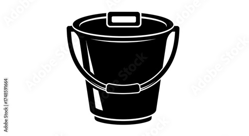Bucket Icon Vector – Black Silhouette Cleaning Container Symbol