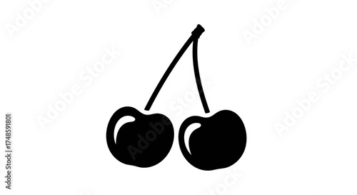 Cherry Icon Vector – Black Fruit Silhouette with Stem Design