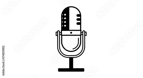 Microphone Icon Outline – Vintage Audio Recording Mic Vector