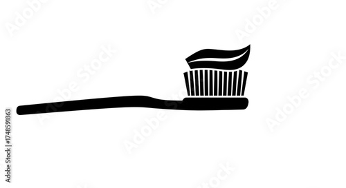 Toothbrush Icon Vector – Dental Hygiene Brush with Toothpaste Silhouette