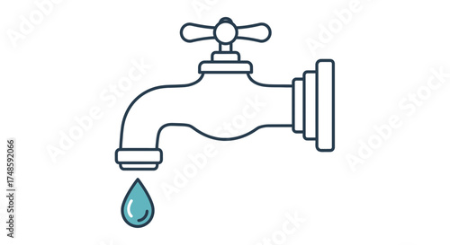 Water Tap Icon – Faucet with Droplet Outline Vector Design