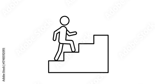 Person Climbing Stairs Icon – Progress Step Up Outline Vector
