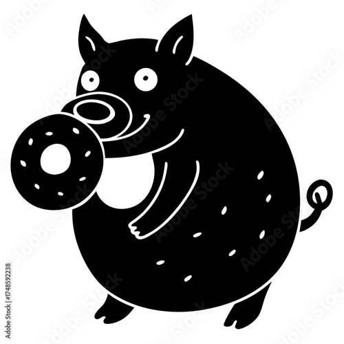Pig Eats Donut Vector Art Illustration Cute Animal Design for Fun Creative Projects