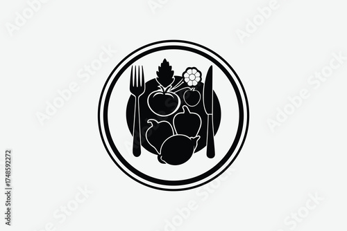 Elegant dinner setting with fruit and cutlery a striking silhouette