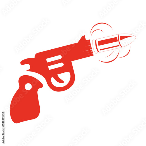 Red gun shooting a nail, representing violence